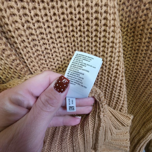 American Eagle Sweater Women M Brown Open Knit Chunky Oversized Baggy Tunic Fall - Picture 11 of 12
